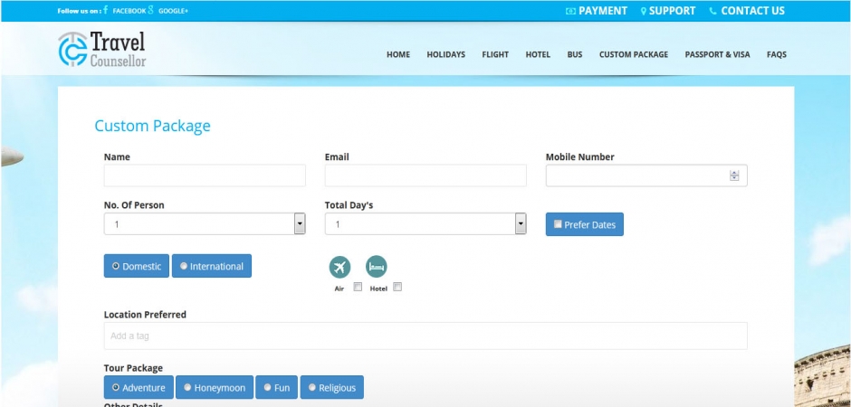 Travel Counsellor - Travel Portal -Whitelabel Solution